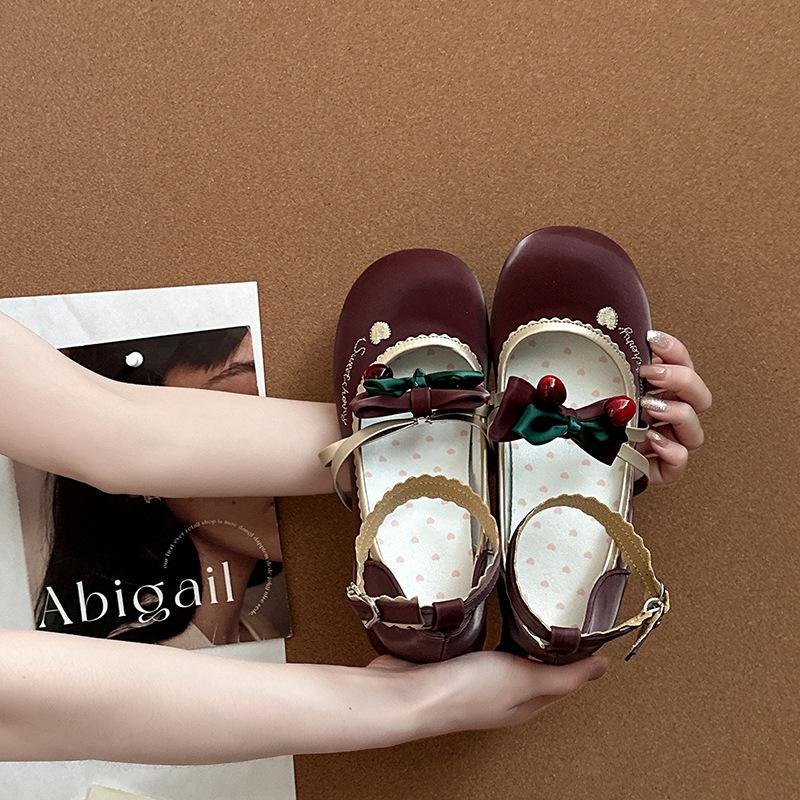 Round head thick heel women's French sweet and cute bow 2025 summer new sweet and versatile casual high-heeled single shoes