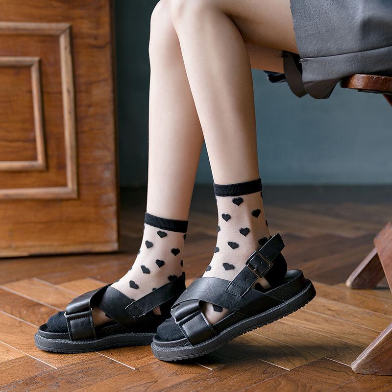 Women’s Summer Sheer Stockings - Black & White Polka Dot, Vertical Stripe, Heart Pattern