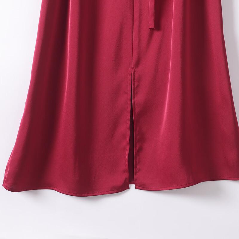 Sanpowa Elegant V-Neck Tie-Waist Midi Dress