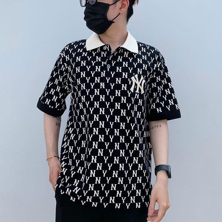 MLB Base Logo Polo Shirts Men's Black Moderate 3LPQM1023-50BKS