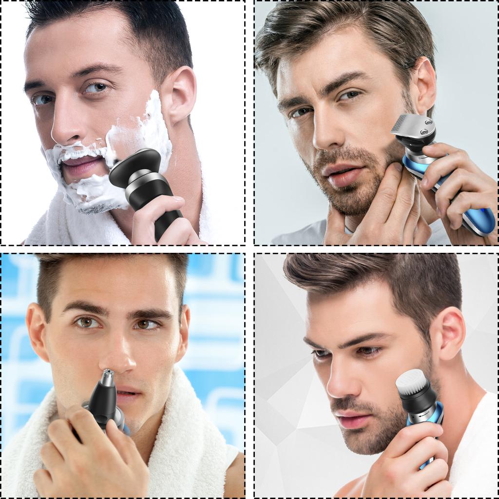 Hatteker Rotary Electric Shaver Men's 4-in-1 Facial Razor USB Rechargeable Beard Trimmer Grooming Kit with Precision Shaving