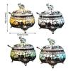 Q1JB Elegant Alloy Sugar Bowl with Lid and Spoon Elephant Kitchen Container Alloy Texture Table Decorating Accessories