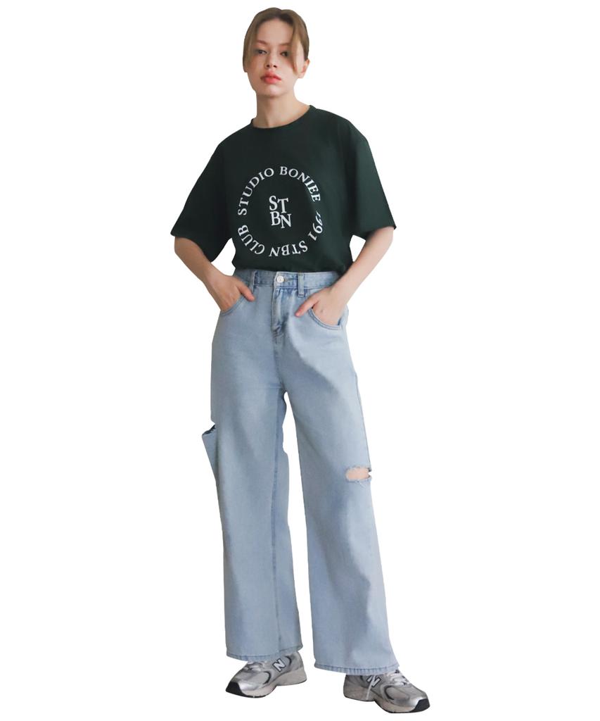 BONIEE Circle Round Graphic Loose T-Shirt Green