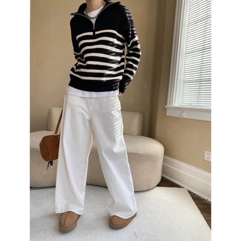 

Синан ретро полосатый свитер с полумолнией и лацканами SN6942 One Size чёрный