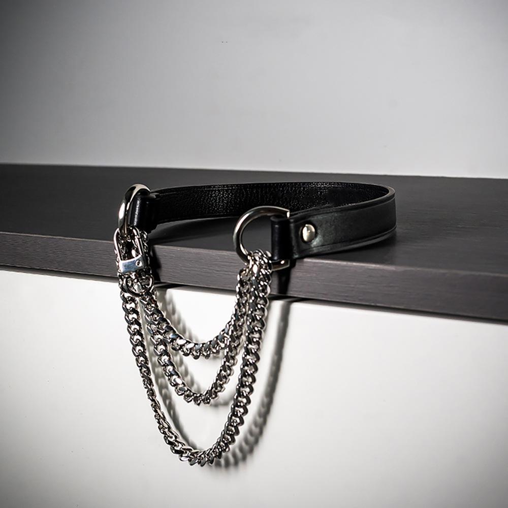 Handmade Black PU Leather Choker Collar For Women, Adjustable HiphopTriple-Layer Slip Chain Necklace Fashion Jewelry Necklace