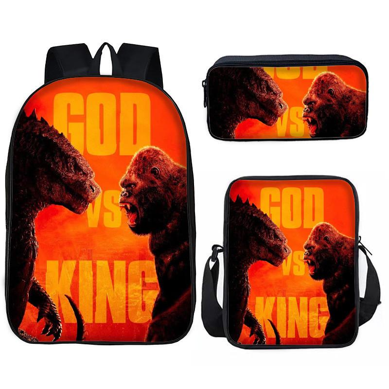 Set de Mochila Infantil Godzilla Vs Kong con Tejido Oxford Transpirable para Uso Escolar