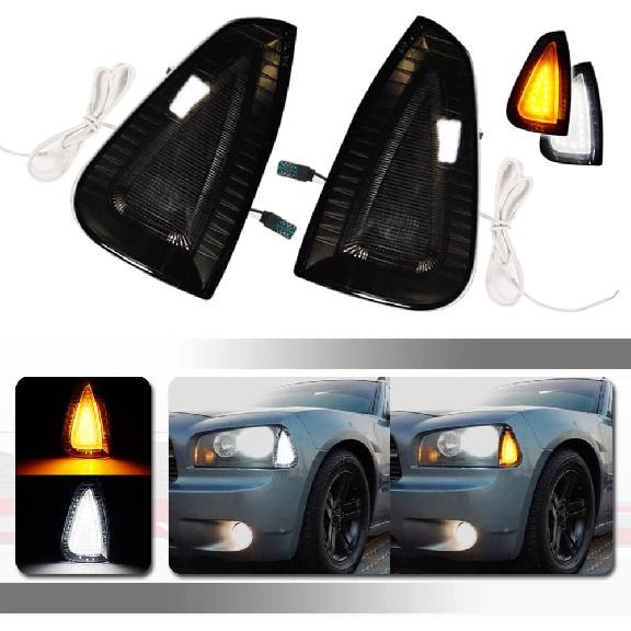 

For 2006 2007 2008 2009 2010 Dodge Charger SXT RT SE SRT8 Front Bumper side marker Turn signal lights Daytime running lamps Replacement OEM LED Smoked Lens LED Light