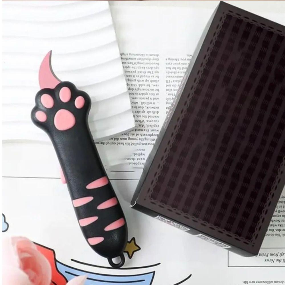 Plastikowy nóż utility z motywem kociej łapy, kreskówkowy design, wysuwany nóż kot, do cięcia tektury