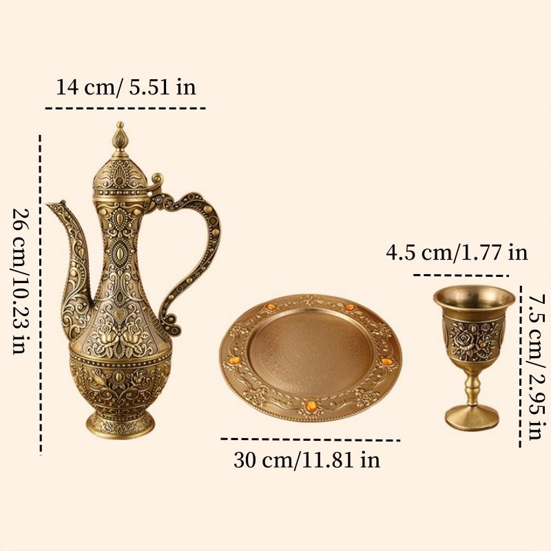 Exquisite Vintage Wine Glass, European Wine Set, Alloy Home Wine Pot Wine Glass Set, Creative Home Living Room Decoration,1Set