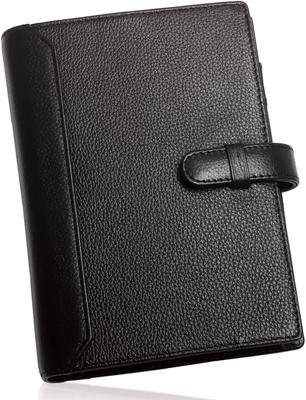[BLUE SINCERE] Systemy1 STC1 (Royal Black) Bible-sized Organizer, Genuine Leather, 6-Ring Hole, Vegetable-Tanned Leather Binder with Pen Holder and Ca