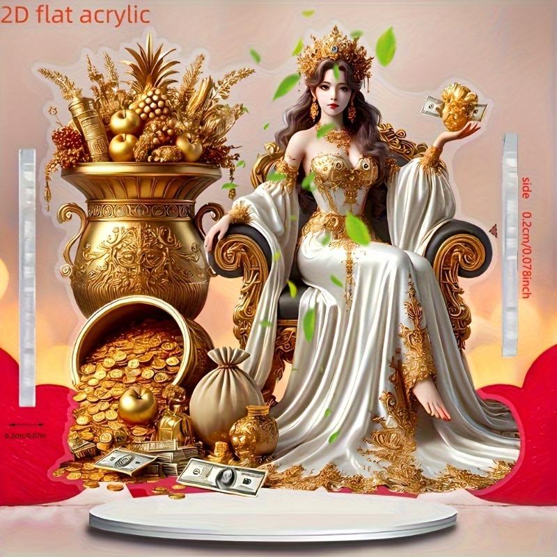 

2D Flat Bohemian Goddess Acrylic Desktop Decoration, Vase & Fruits Design, Home Decor Plaque Hanging Wall Art Decorative Garden Decoration for Room Do 15*15CM