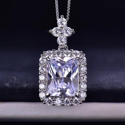 Silver 925 Original 2-4 Carat Radiant Cut Diamond Test Past Brilliant D Color Moissanite Wedding Pendant Necklace for Women