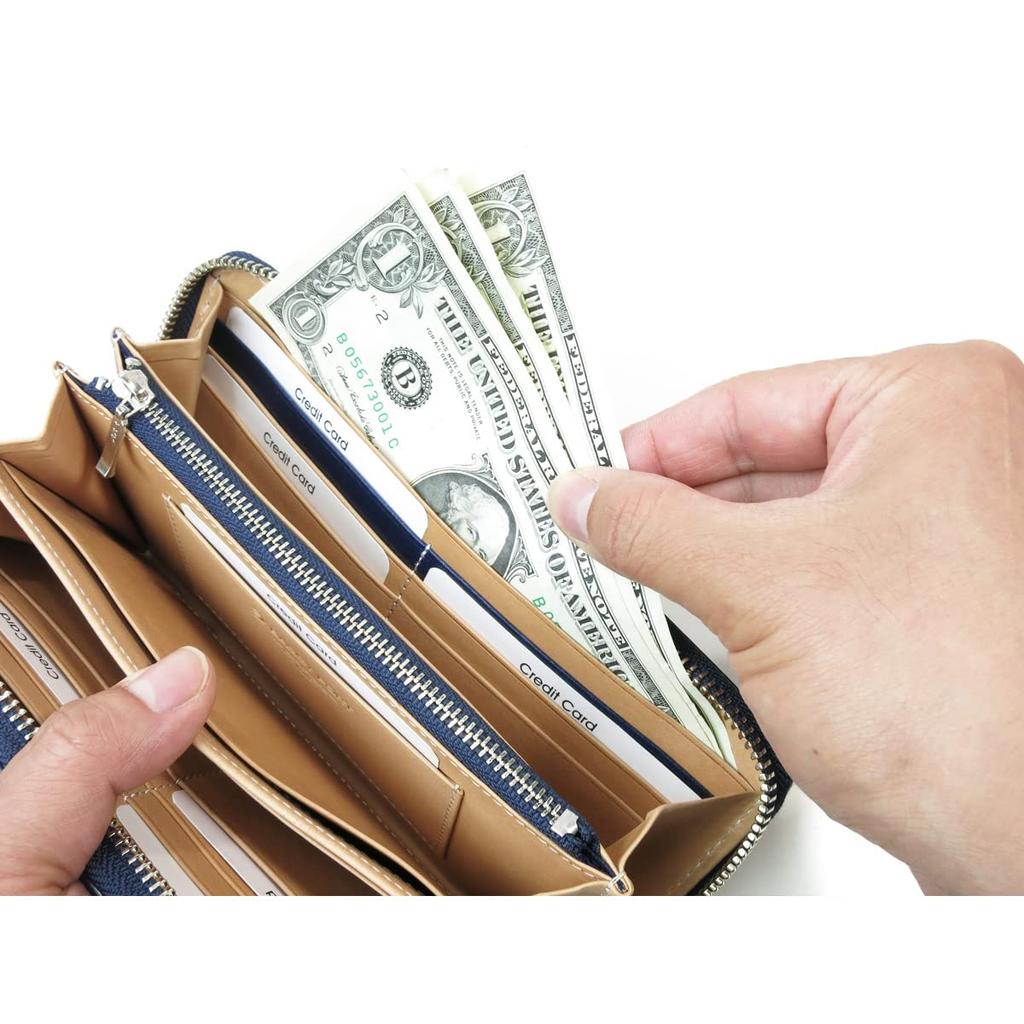 Baggy Port Rundum-Reißverschluss Lange Geldbörse, Indigofarbenes Leder mit geprägtem Paisley-Design, Rundum-Reißverschluss, ZYS-197 (blau)