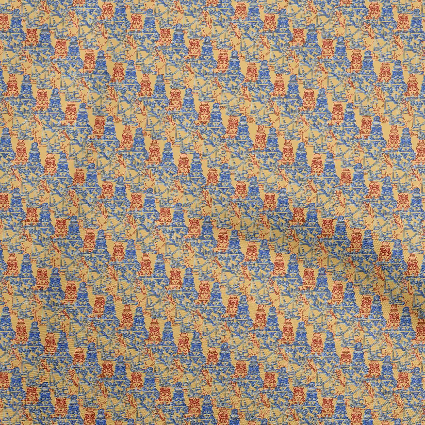 

oneOone Cotton Flex Brown Fabric Kalamkari Quilting Material Print Швейна тканина у дворі 40 дюймів 42 Inch Wide - Viscose Chiffon жовтий