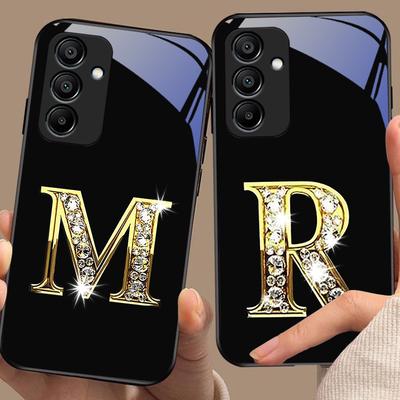 Diamond Characters For Samsung Galaxy A15 5G 54 4G 51 50 24 35 90 71 12 51 53 52S 80 22 34 Black Tempered Glass Phone Case