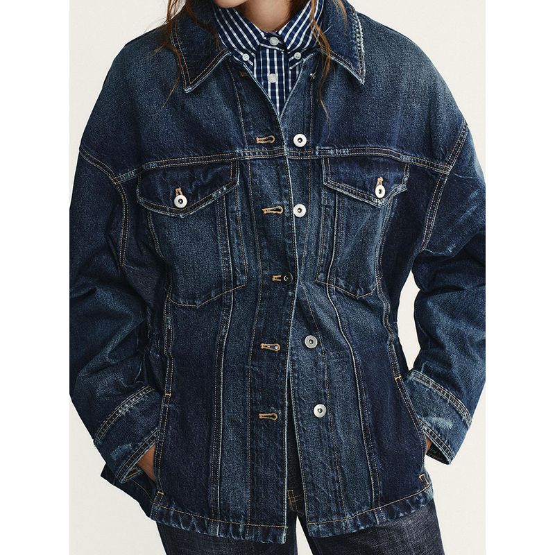 Za2025 Autumn New Women Clothes All-Match Button Denim Lapel Jacket Long Sleeve Outerwear 5252277 400
