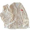 Wind Cherry Bunny Imitation Cotton Pajamas Women'S Spring And Autumn Lotus Leaf Edge Long-Sleeved Thin Loungewear Real Shot