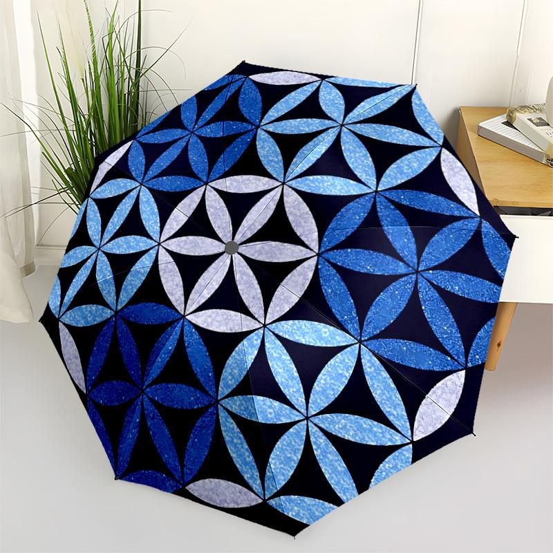 

1pc Flower of Life Pattern Automatic Folding Umbrella - Portable Collapsible Design, 8-Rib Iron Frame, Durable Fabric yy251125208