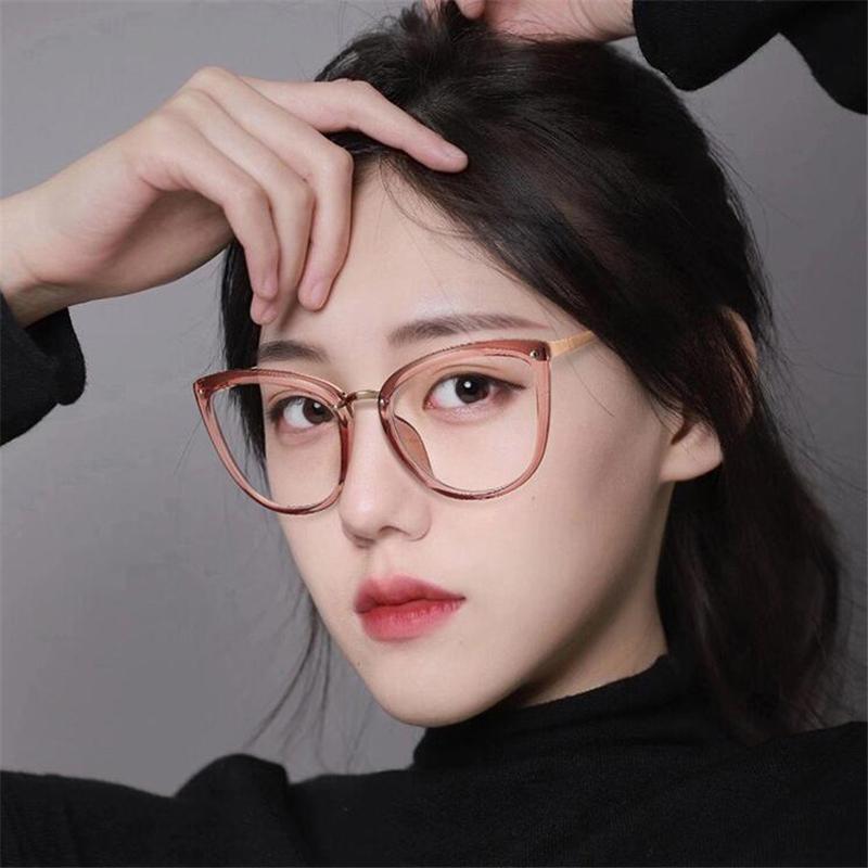 Anti Blue Light Cat Eye Diopter Glasses Women Metal Transparent Tea Frame Nearsighted VisionGlasses Female 0 -0.5 -0.75 To -6.0