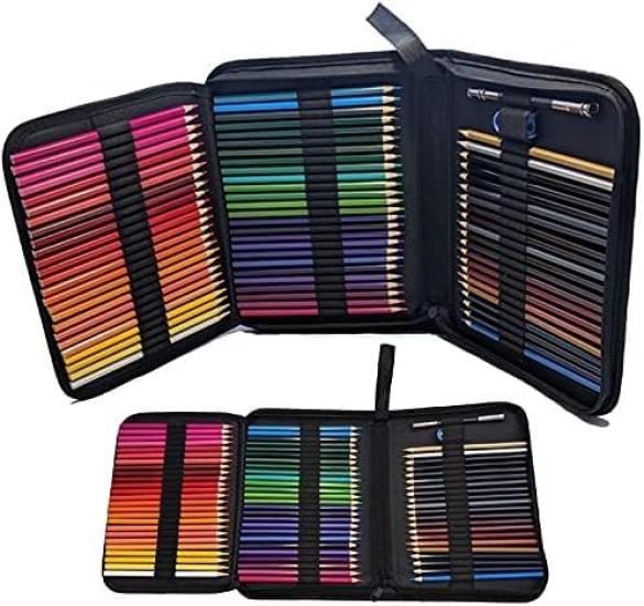 and Colored Pencil Set with Storage and 3 Patterned Perfect for and Perfect for and 72-Color Oil-Based Water-Based Bag, Sharpener, Colors. Beginners,