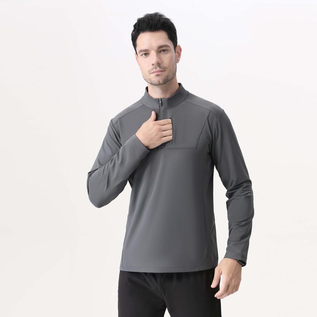 Tsuta City Herren Schnelltrocknendes Langarm-Lauf- und Radsport-T-Shirt mit halbem Reißverschluss