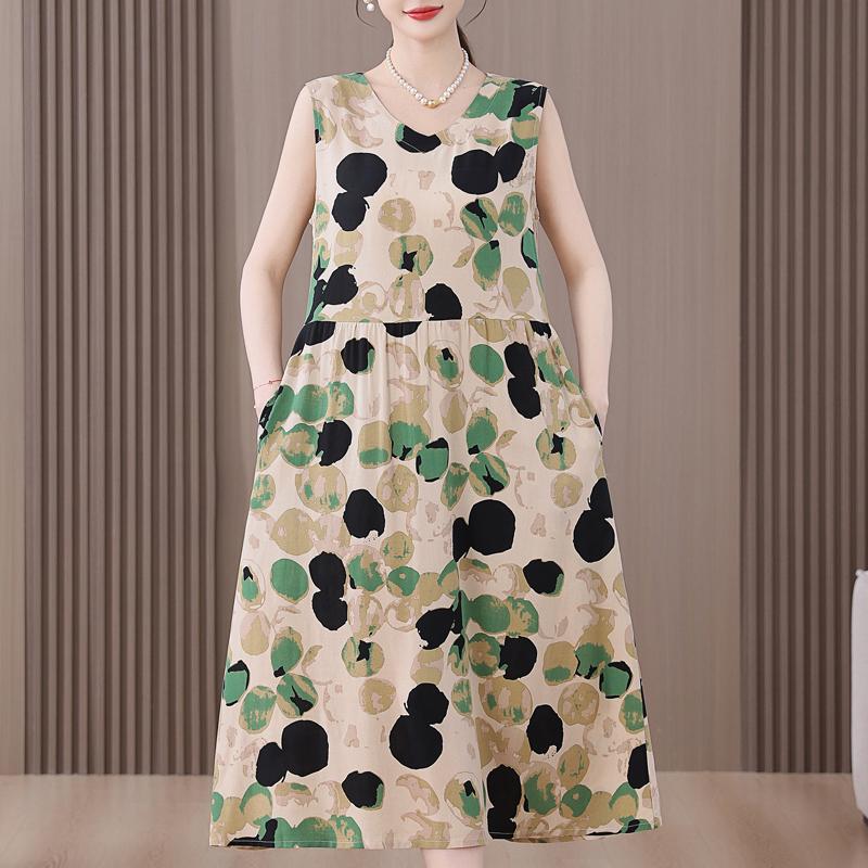 Abito estivo elegante da donna taglie forti, abito lungo senza maniche ampio, abbigliamento vintage femminile
