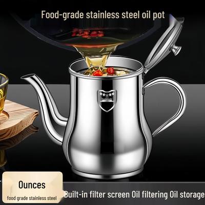 Stainless Steel Leak-Proof Oil Can with Filter, Large Capacity Kitchen Storage Bottle