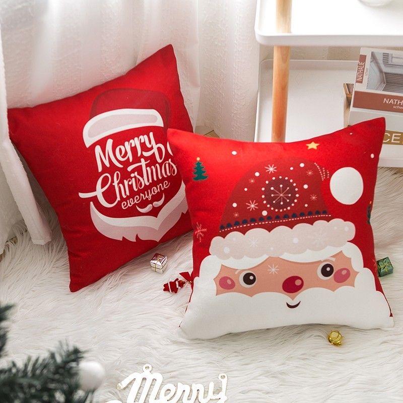 Christmas Cartoon Pillow cover,Santa Claus,reindeer,snowman,cute Pillowcase,home Celebration,red Creative Gift