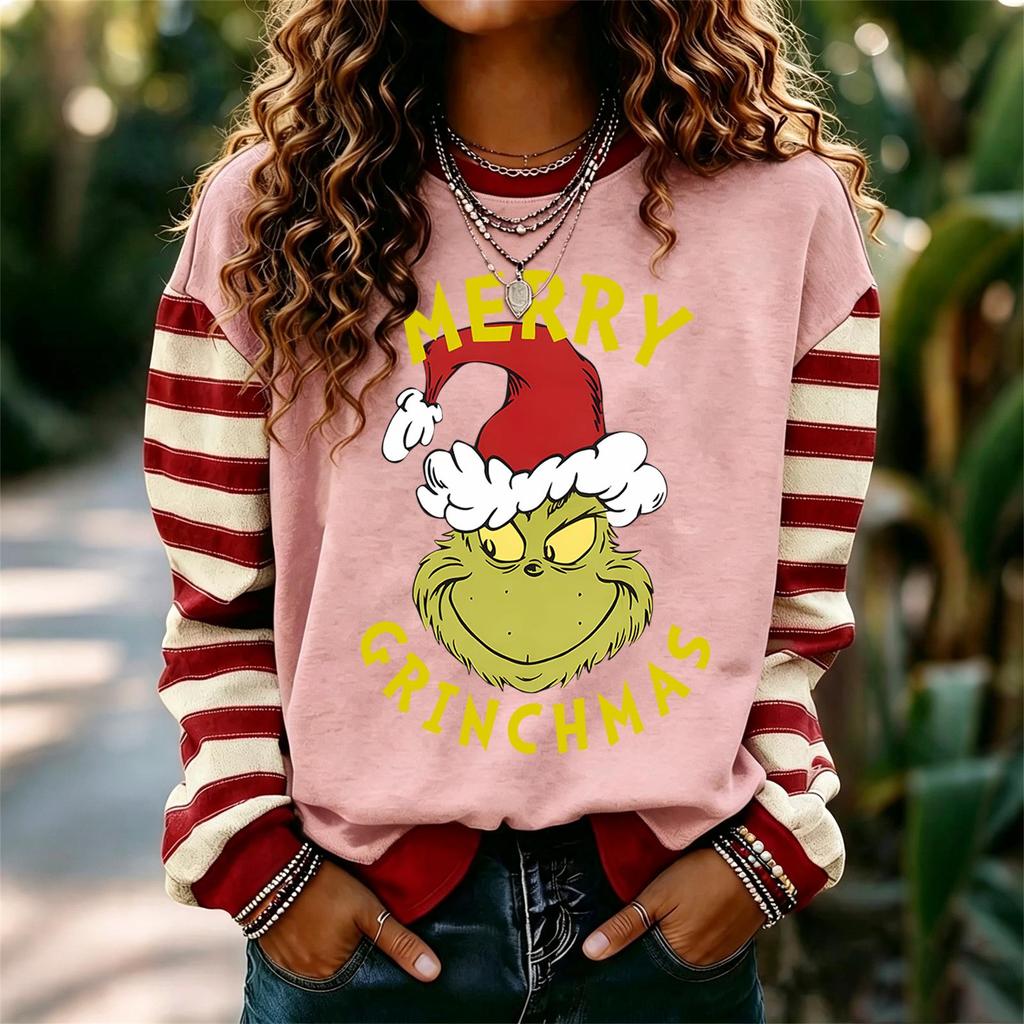 Women's Long Sleeve Neck Pullover Sweatshirt with Christmas Holiday Print for Casual Daily Wear