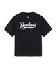 Emelbi Sportive Cursive Back Letter Short Sleeve T-Shirt Ny (Black)