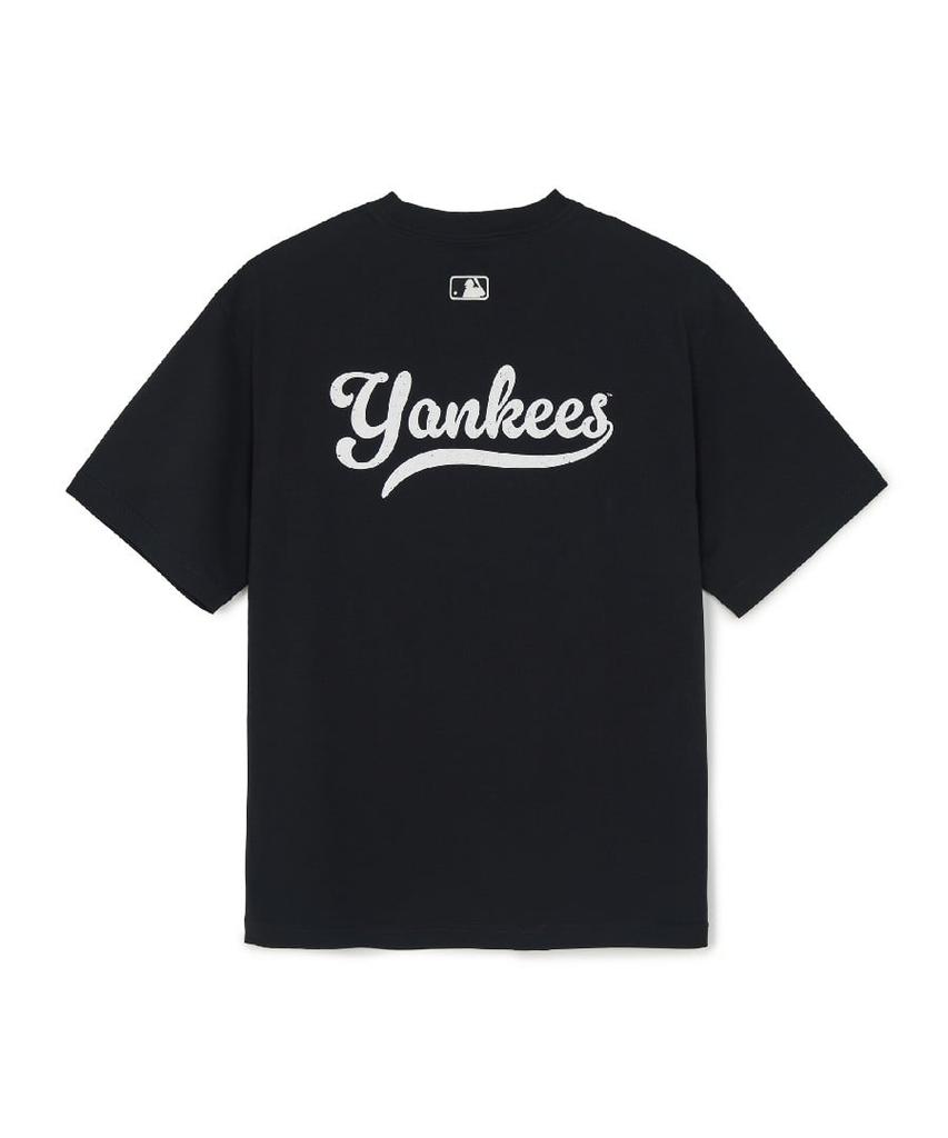 Emelbi Sportive Cursive Back Letter Short Sleeve T-Shirt Ny (Black)