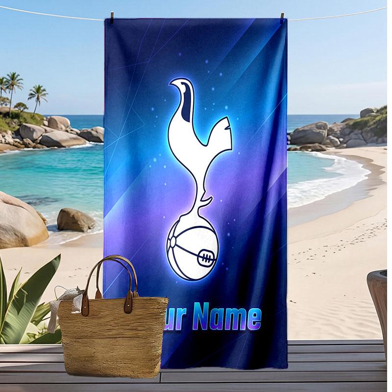 Tottenham Hotspur FC Personalized Printed Beach Towel Soccer Logo Support Custom Name Text Absorbent Towel For Sport Travel Special Gift