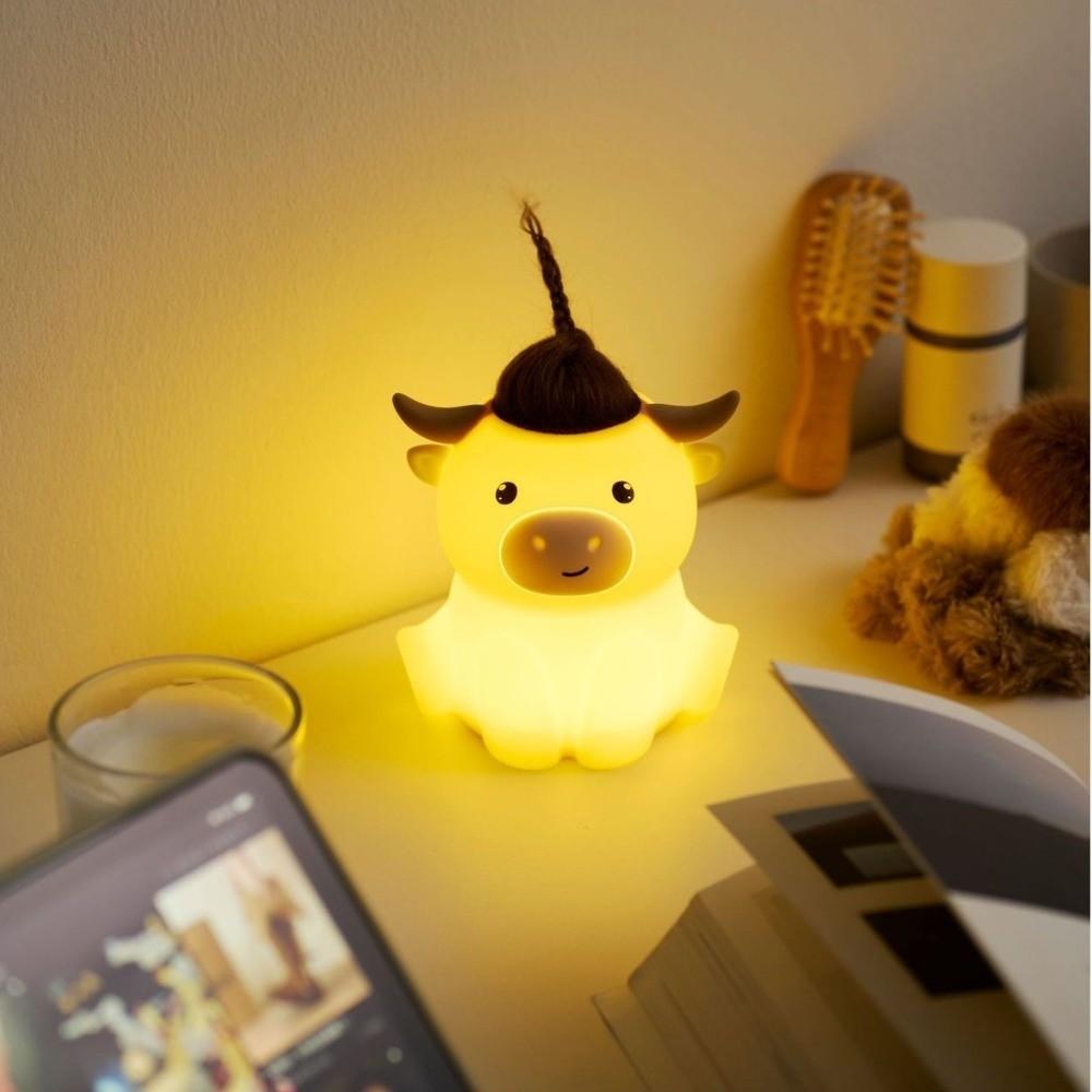 Novelty Highland Cow Night Light Dimmable Timing Rechargeable LED Lamp Touch Sensor Cute Bedside Nightlight for Breastfeeding