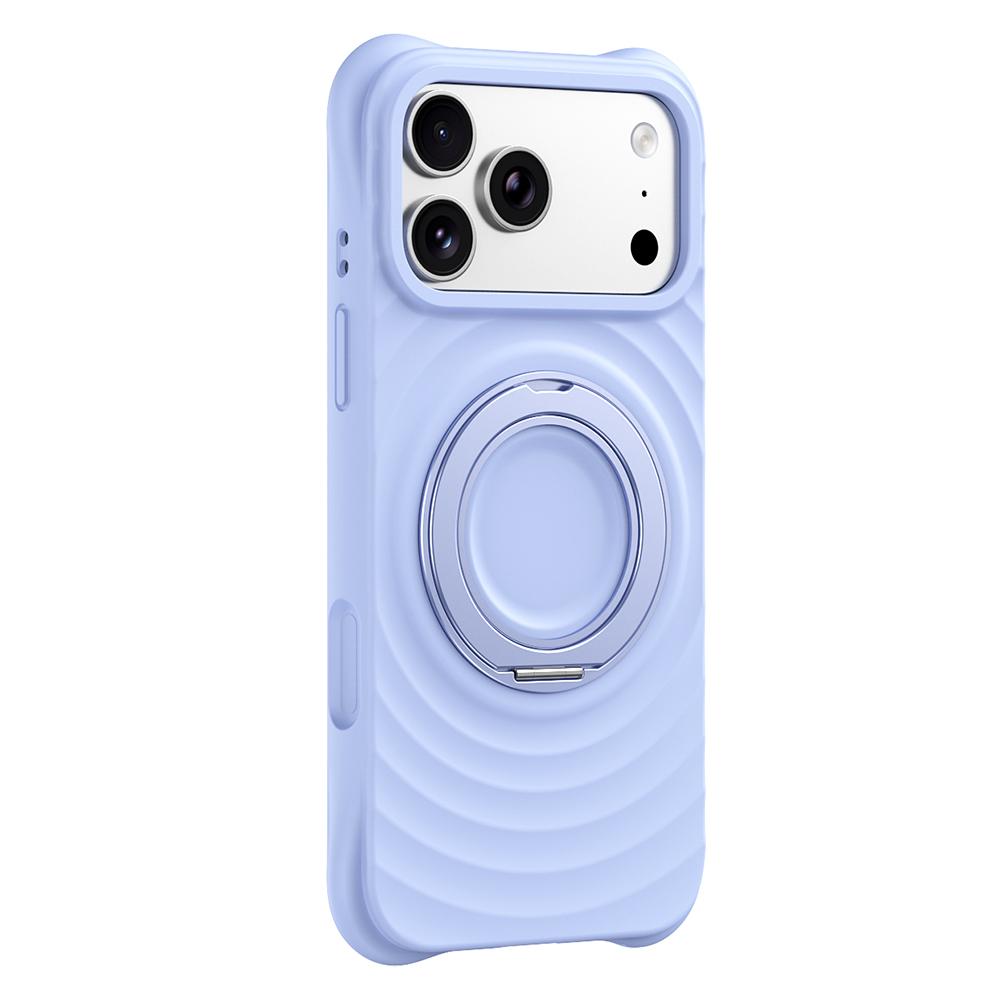 For iPhone 17 Pro Max Magnetic Case Rotating Kickstand Ripple Texture Liquid Silicone Shockproof Phone Cover