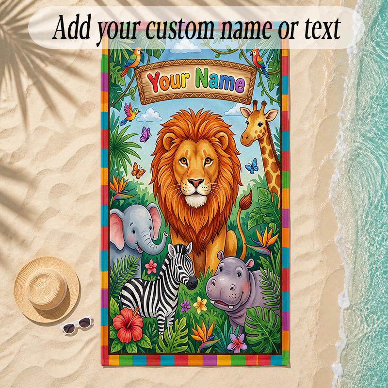 Animals Theme Soft Beach Towel Personalized Custom Name Text Towel Portable for Beach Pool Travel