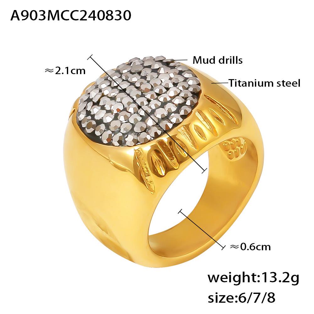 Italian Oval Rhinestone Star Ring, Retro Luxury, 18k Gold PVD Titanium Steel, Unisex