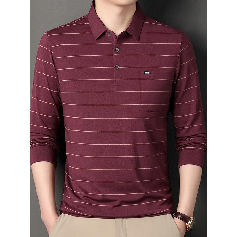Spring and Autumn New Men's Long-sleeved T-shirts for Young and Middle-aged People Fashion Striped Lapels Casual Men's POLO Shirts Trendy T-shirts