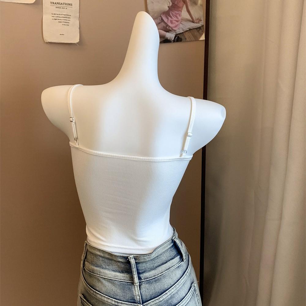 6967 #Human Cotton Solid Color Simple And Versatile Sling Vest, Spice Girl With Chest Pad Base, Short Outer Top