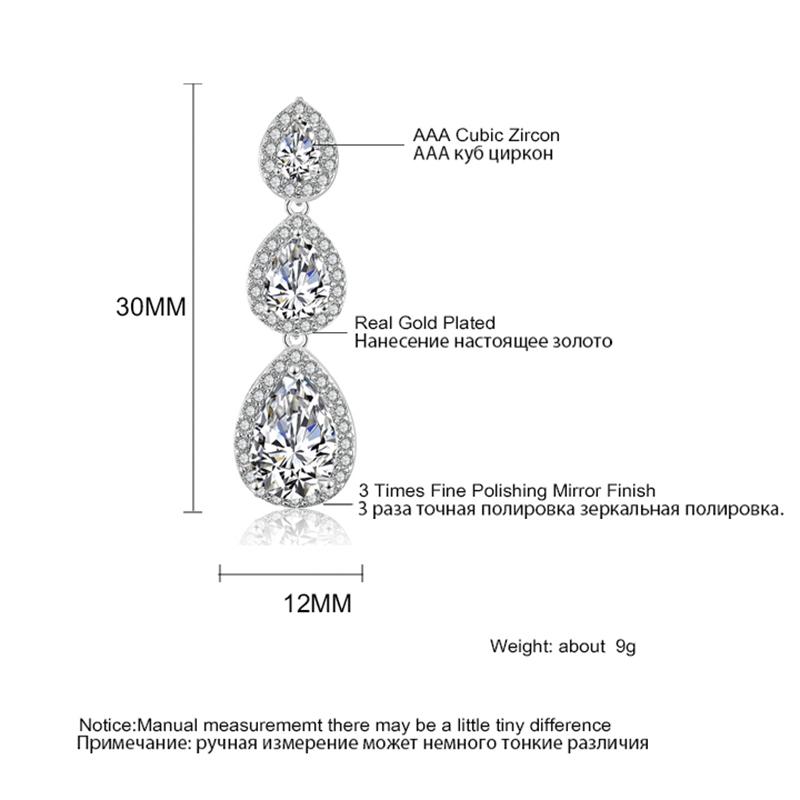 ZAKOL Classic 3 Pcs Big Water Drop Zircon Long Dangle Earrings for Women Elegant Wedding Party Zircon