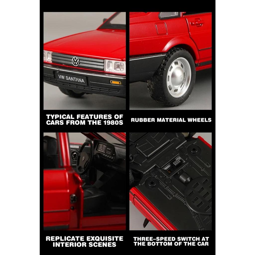 Classic 1/24 Volkswagen Santana Alloy Diecast Model Car Sound and Light Gift for Boyfriend Collection Hobbies Present with Kids