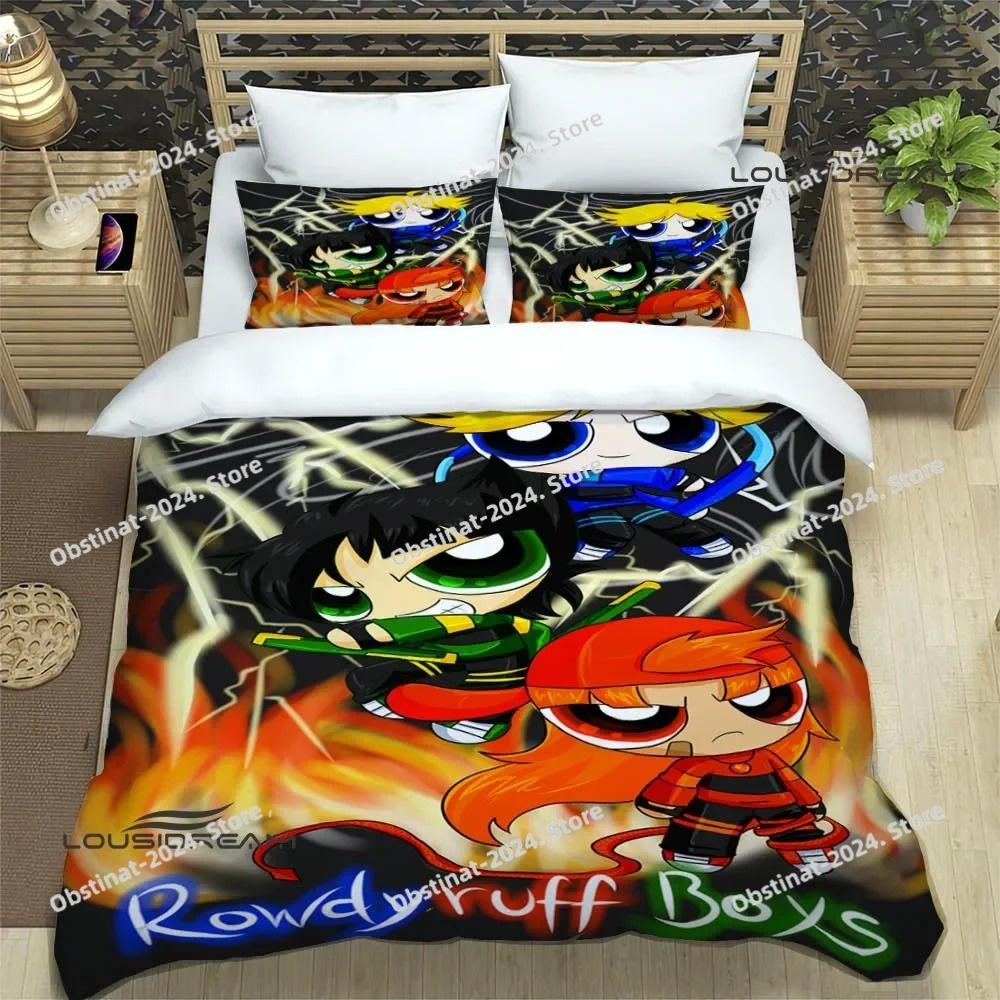 3D P-Powerpuff-Girls Cartoon Bedding Set Printed Bed Set Duvet Cover Sheet Pillowcase Bed Soft Quilt Cover Full Queen King Size