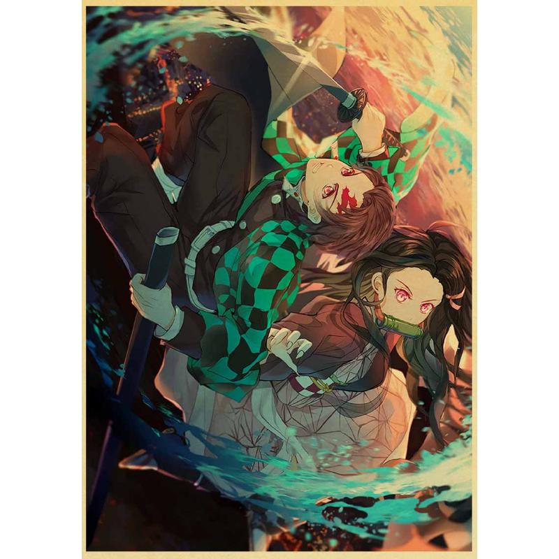 Klassieke Anime Demon Slayer Posters Esthetische Retro Kraftpapier Poster Home Decor Muurstickers Slaapkamer Bar Cafe Art Schilderen