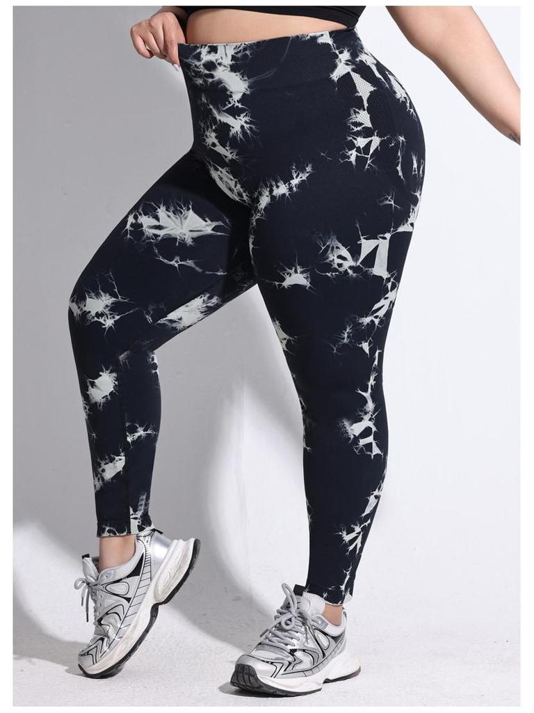 2025 Plus Size Tie-Dye High Waist Yoga Leggings: Compression Fit, Peach Butt Design for Women