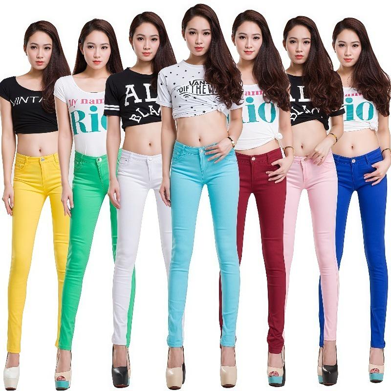Candy-Colored Women's Mid-Waist Skinny Jeans: Sexy, Stretchy, Versatile Denim Pants In Solid White