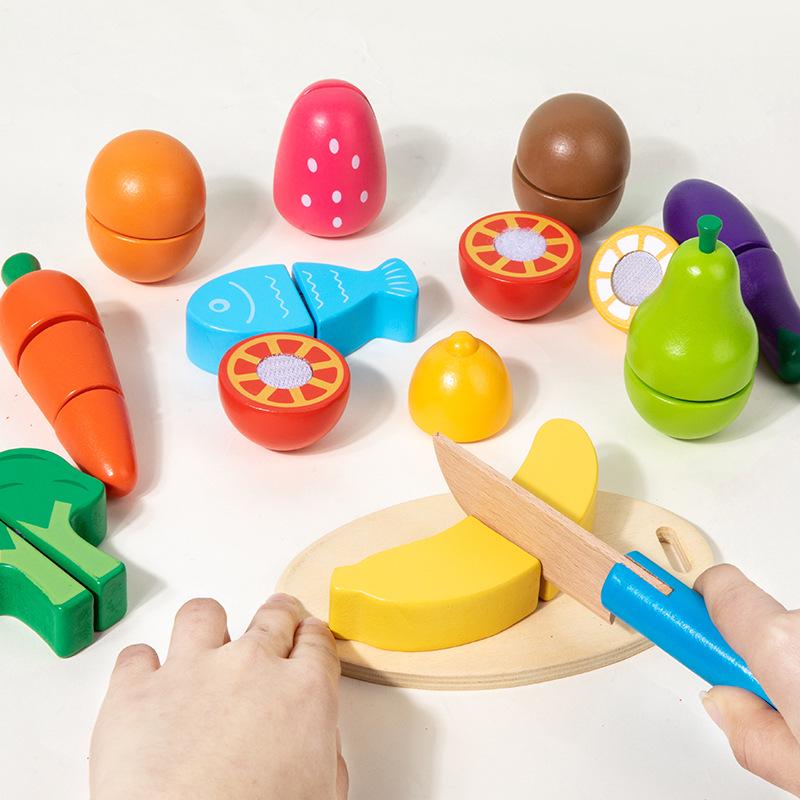 Wooden Fruit & Veggie Cutting Set for Kids' Kitchen Role Play
