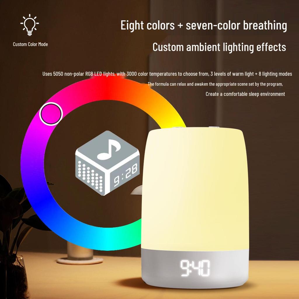 Smart Sleep Aid: Portable Bluetooth Speaker & White Noise Machine with Seven-Color Night Light for Soothing Baby Sleep