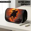 1pc Portable Flip-Top Halloween Themed Pencil Case with Double-Layer Zipper, Dark Gothic Rider Orange Design, Large Capacity Thickened Oxford Multifun