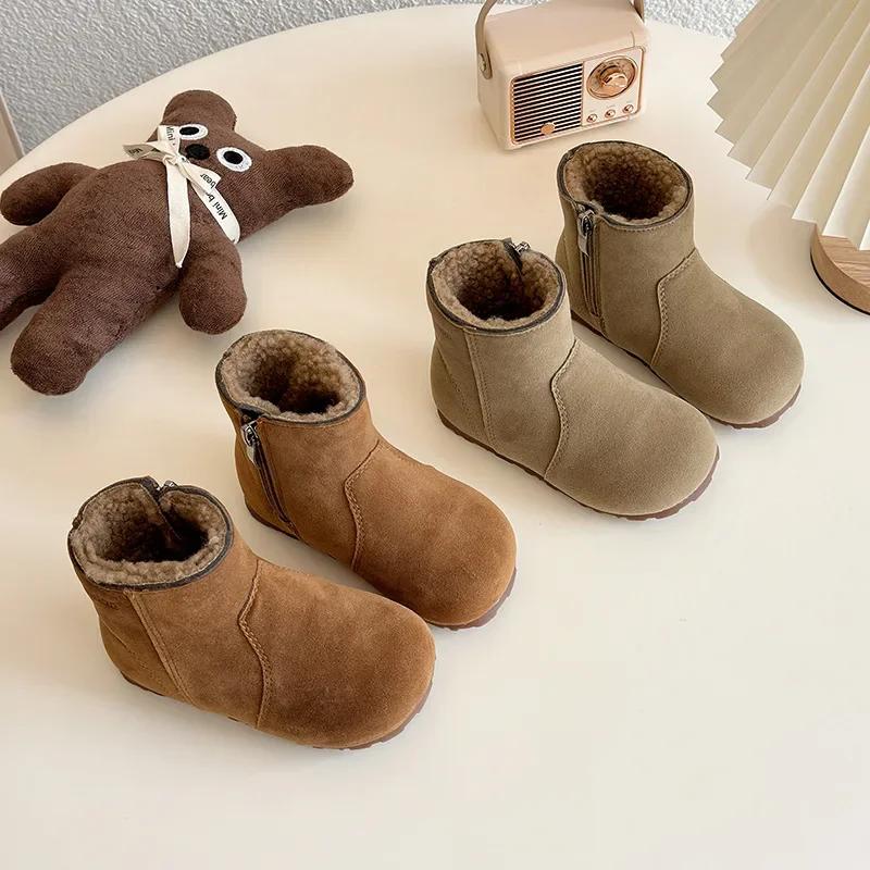 2024 Children Short Boots for Girls Winter New Fashion Korean Style Retro Soft Bottom Anti-slippery Versatile Chic Causal Shoes