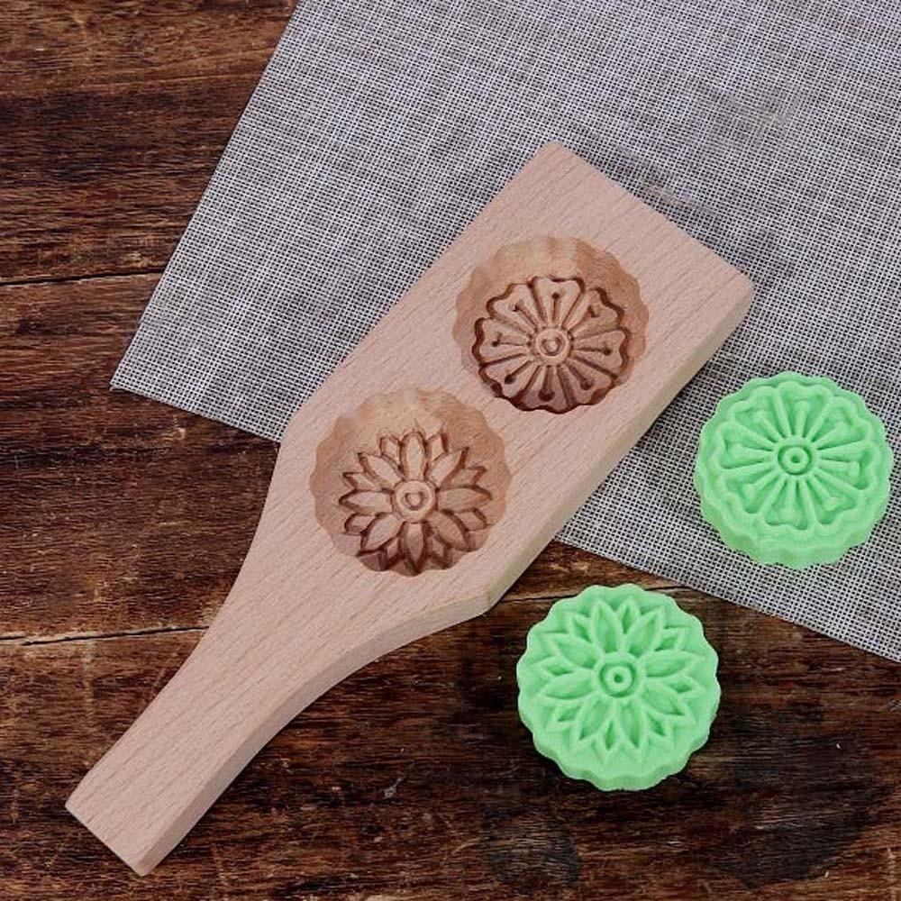 Double Slot Wooden Mooncake Mold Clear Texture Traditional Dessert Press Kitchen Gadgets