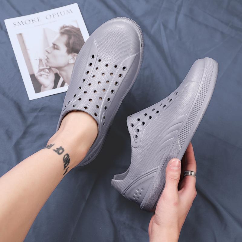 Non-Slip Men'S Hole Shoes Sandals Men'S Outer Wear Bag Heel Breathable Soft Sole Internet Celebrity Hollow Personality Street